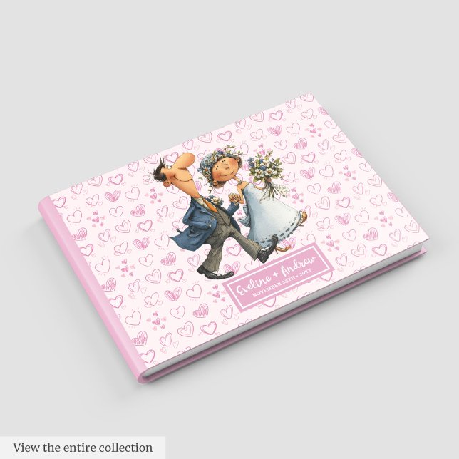 Visitas Livro de Casal de Casamento de Cartoon Moderno (Modern Cartoon Wedding Couple Guest book)
