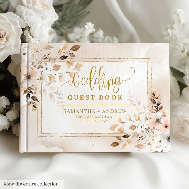 Visitas Livro de Casamento de outono de Outono Rustic Blus (Rustic Blush Pink Gold Frame Autumn Wedding Book)