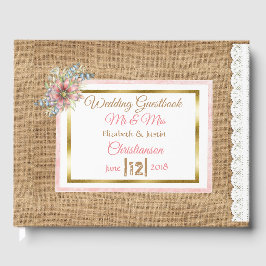 Visitas Livro de Casamento Floral de Burlap Rustic PInk