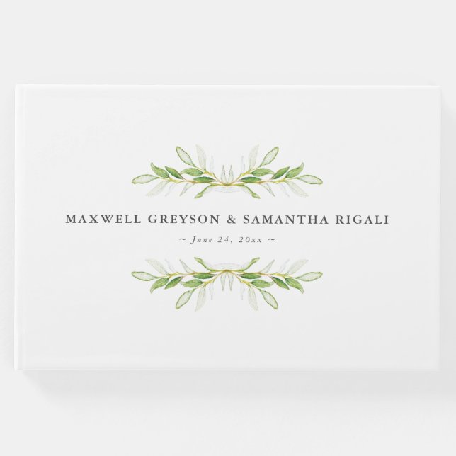 Visitas Livro de Casamento Vestido Verde Botânico Aquarela (Frente)