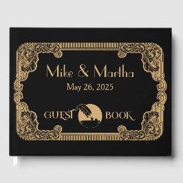 Visitas Livro de Convidado da Arte de Vintagem Dourada e P