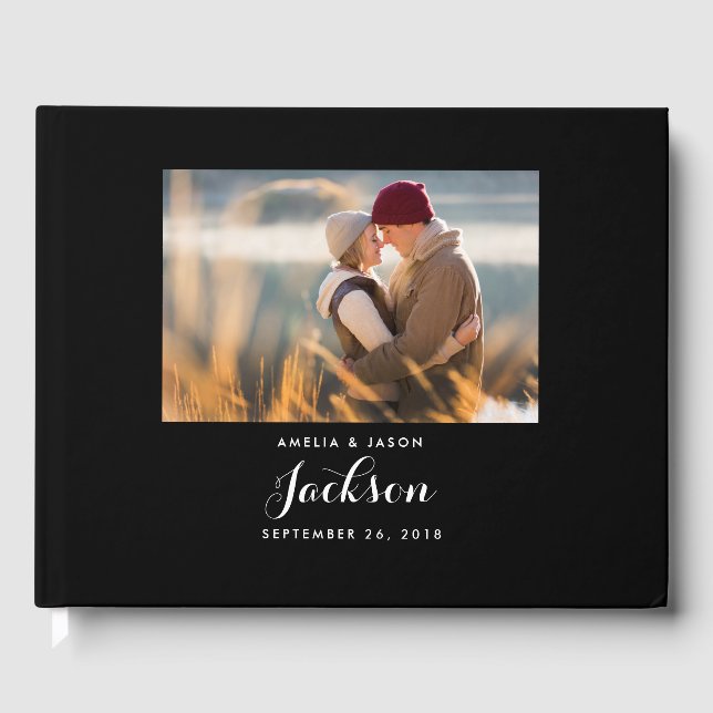 Visitas Livro de Convidado de Casamento Fotográfico, Preto (Frente)