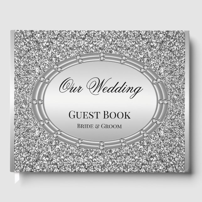 Visitas Livro de Convidado do Quadro de Glitter Silver (Frente)