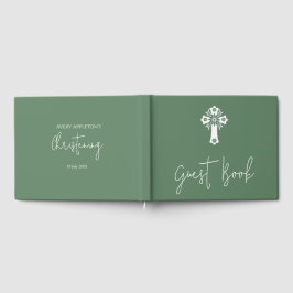 Visitas Livro de Convidado Floral Cross Christening Fern G