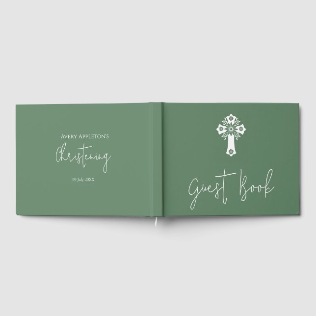 Visitas Livro de Convidado Floral Cross Christening Fern G (Completo)
