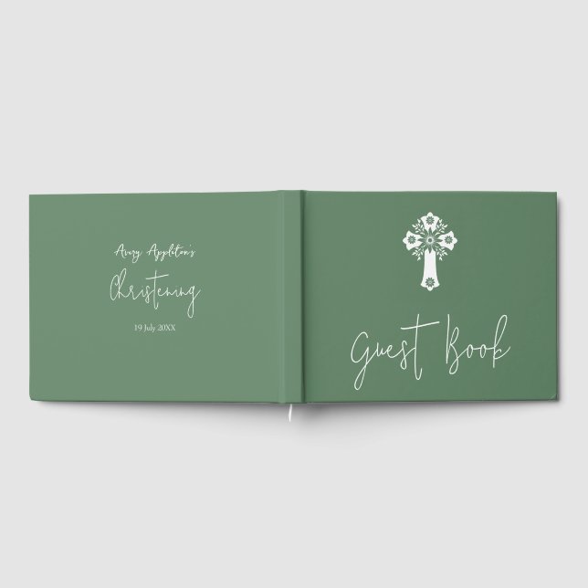 Visitas Livro de Convidado Floral Cross Christening Fern G (Completo)