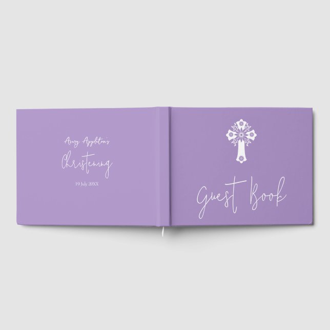 Visitas Livro de Convidado Floral Cross Christening Lilac (Completo)