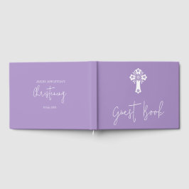 Visitas Livro de Convidado Floral Cross Christening Lilac