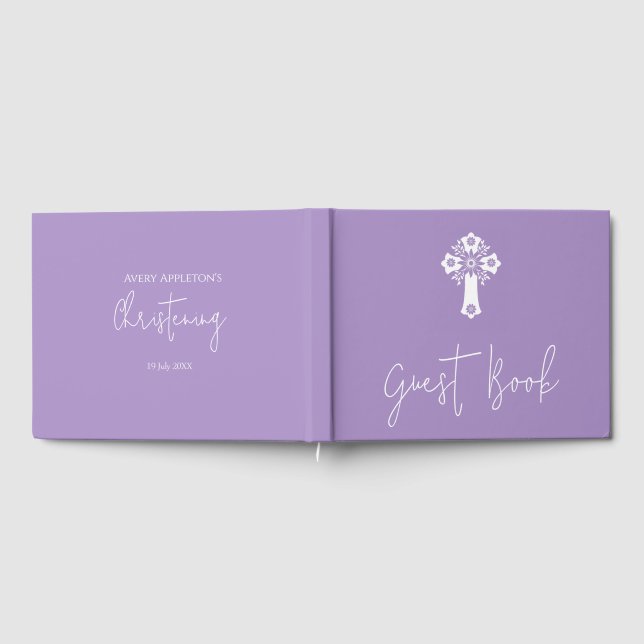 Visitas Livro de Convidado Floral Cross Christening Lilac (Completo)
