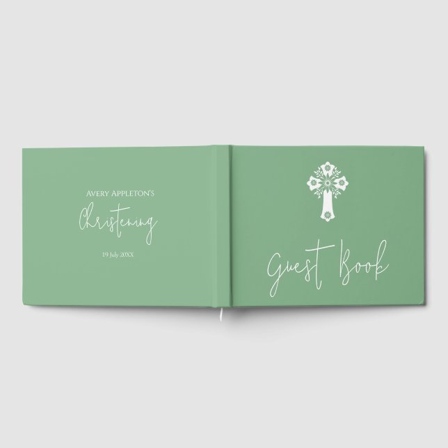 Visitas Livro de Convidado Floral Cross Christening Sage G (Completo)