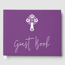 Visitas Livro de Convidado Floral Cross Christening Sweet 
