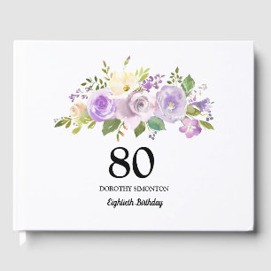 Visitas Livro de Convidado Floral Roxo 80 Festa de anivers