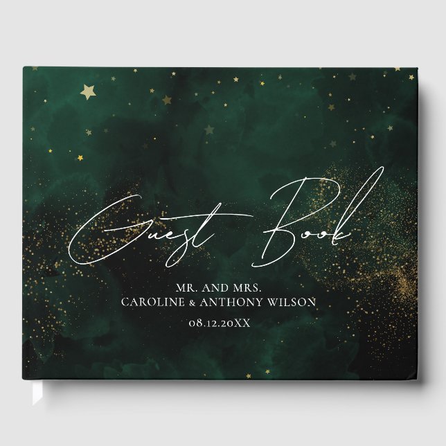 Visitas Livro de Convidado Magia de Cor Negra Verde Modern (Frente)