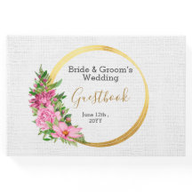 Livro de Convidado sobre Aquarelas Florais Dourada