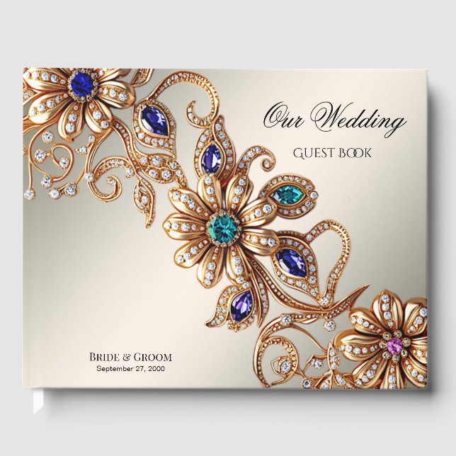 Visitas Livro de Convidados das Flores de Joias Douradas E (Frente)