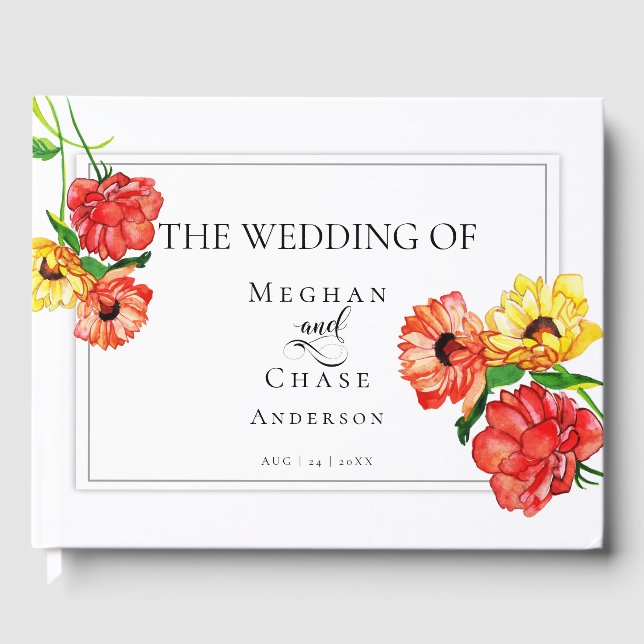 Visitas Livro de Convidados de Casamento | Amarelo Floral  (Frente)