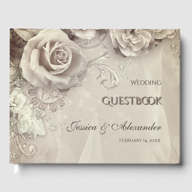 Visitas Livro de Convidados de Casamento Antiquado Elegant (Frente)