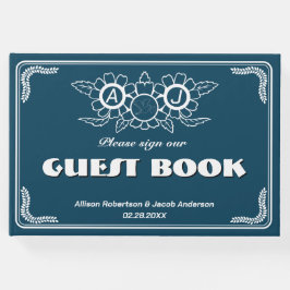 Visitas Livro de Convidados de Casamento Azul e Branco do 