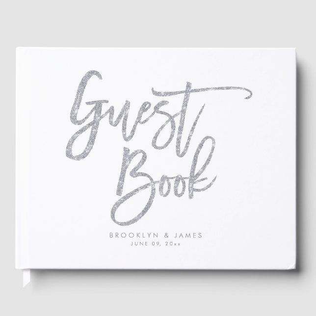 Visitas Livro De Convidados De Casamento Branco E Prateado (Frente)