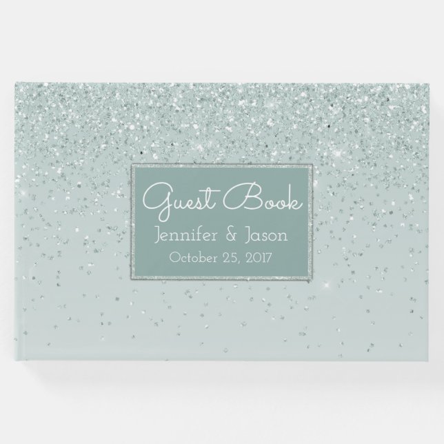 Visitas Livro de Convidados de Casamento da Glittery Verde (Frente)