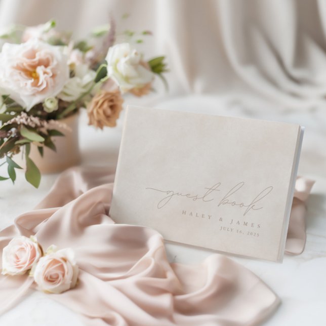 Visitas Livro de Convidados de Casamento de Beige Minimali (Simple Elegant Minimalist Beige Wedding Guest Book)