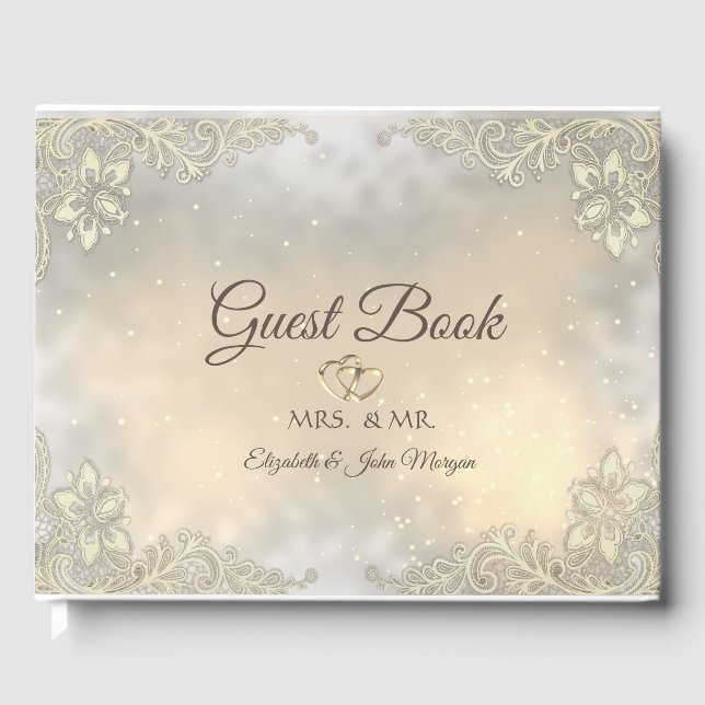 Visitas Livro de Convidados de Casamento de Corações Doura (Frente)