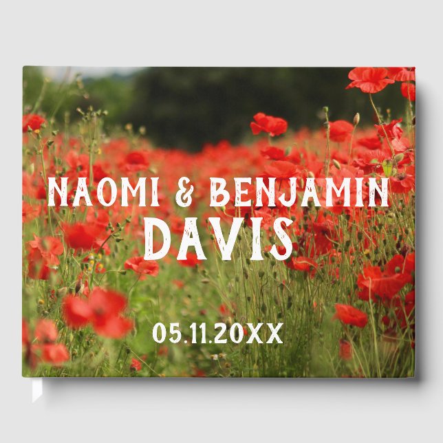 Visitas Livro de Convidados de Casamento de Poppies Vermel (Frente)