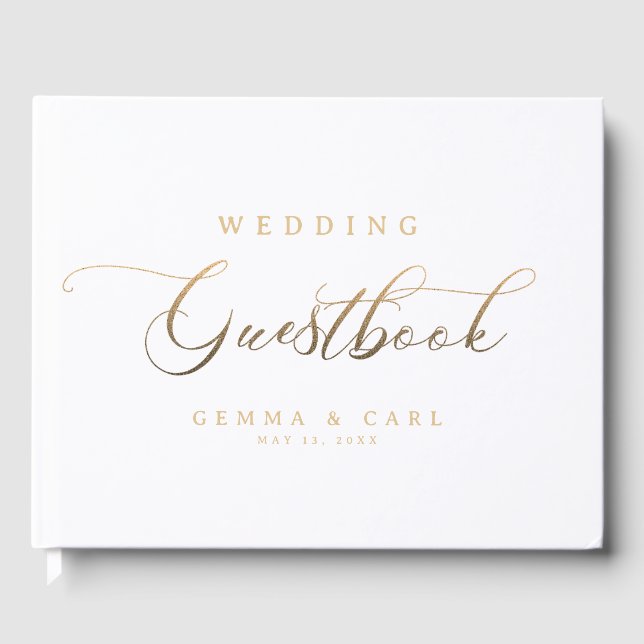 Visitas Livro de Convidados de Casamento de Script Dourado (Frente)