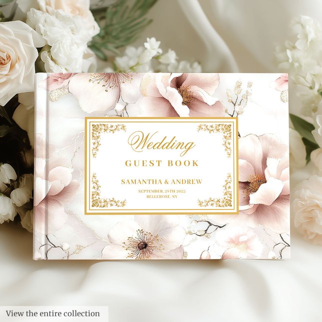 Visitas Livro de Convidados de Casamento Dourado de Marfim (Floral Dusty Pink Ivory Gold Wedding Guest Book

)