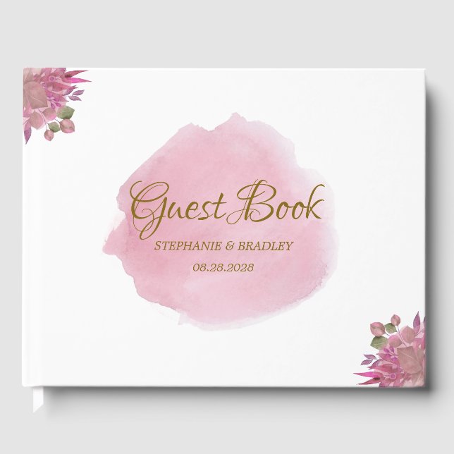 Visitas Livro de Convidados de Casamento Elegante Floral,  (Frente)