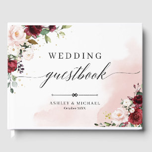 Visitas Livro de Convidados de Casamento Floral Boho Burgu