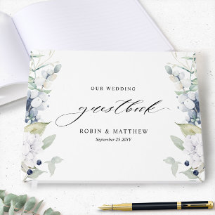 Visitas Livro de Convidados de Casamento Floral Branco e A