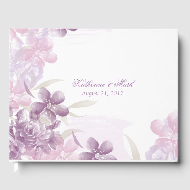 Visitas Livro de Convidados de Casamento Floral de Purple  (Frente)