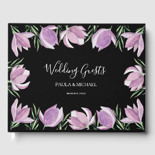 Visitas Livro de Convidados de Casamento Floral de Púrpur