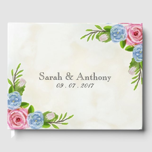 Visitas Livro de Convidados de Casamento Floral Watercolor (Frente)