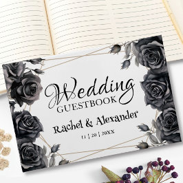 Visitas Livro de Convidados de Casamento Gótico Floral Neg
