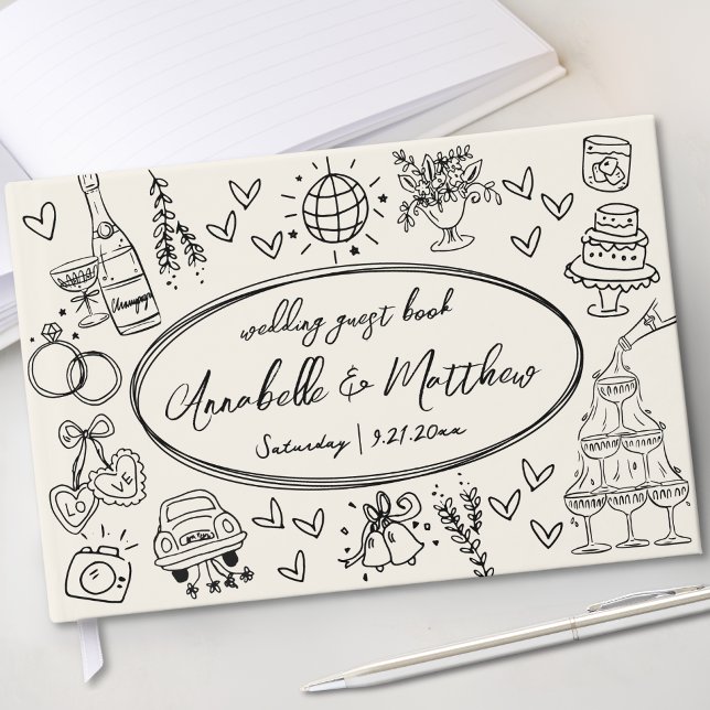 Visitas Livro de Convidados de Casamento Imísico com Vinta (Hand Drawn Vintage Whimsical Wedding Guest Book )