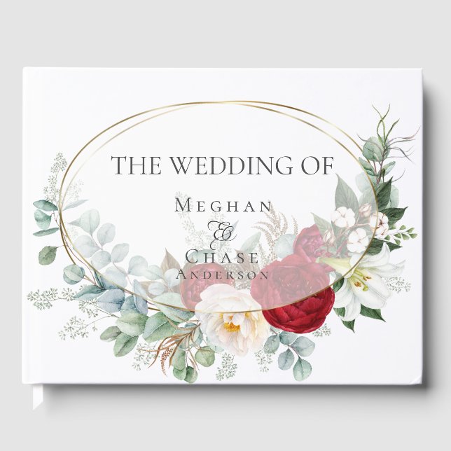 Visitas Livro de Convidados de Casamento | Ivory Burgundy  (Frente)