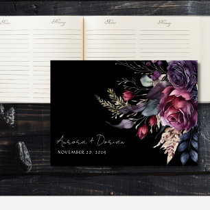 Visitas Livro de Convidados de Casamento Negra Floral de A