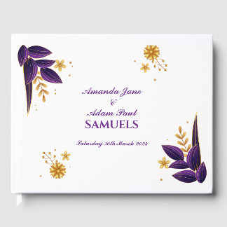 Visitas Livro de Convidados de Casamento - Roxo e Dourado