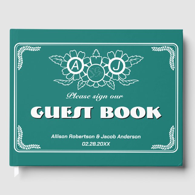 Visitas Livro de Convidados de Casamento Verde e Branco Az (Frente)