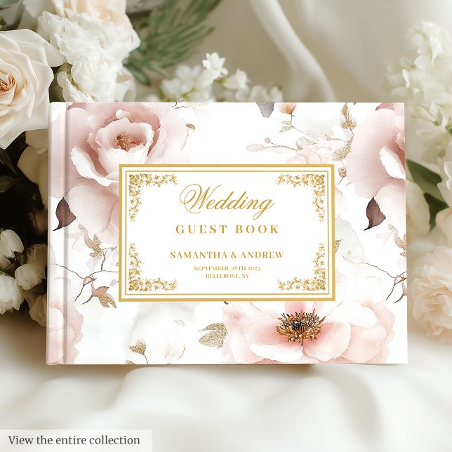 Visitas Livro de Convidados de Cor de Água Dourada de Marf (Elegant Blush Ivory Gold Watercolor Guest Book

)