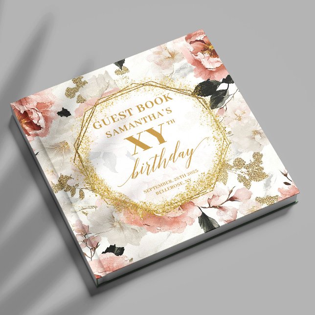 Visitas Livro de Convidados de Noite Floral Dourado, Rosa- (Radiant Dusty Pink Gold Floral Birthday Guest Book

)