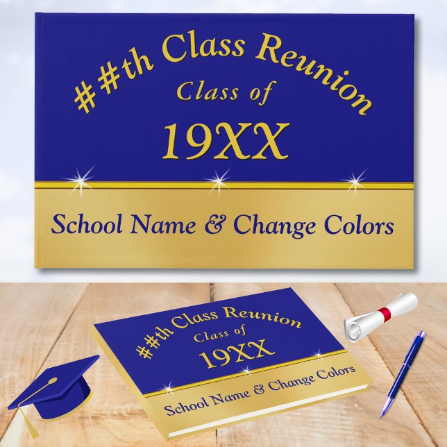 Visitas Livro de Convidados de Reunião de Classe Personali (Personalized, Class Reunion Guestbooks. Blue Gold, Class Reunion Guestbook. Class Reunion Supplies.)