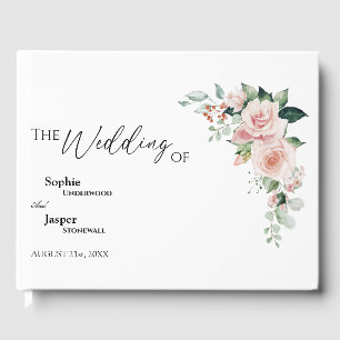 Visitas Livro de Convidados do Casamento Branco Blush Flor