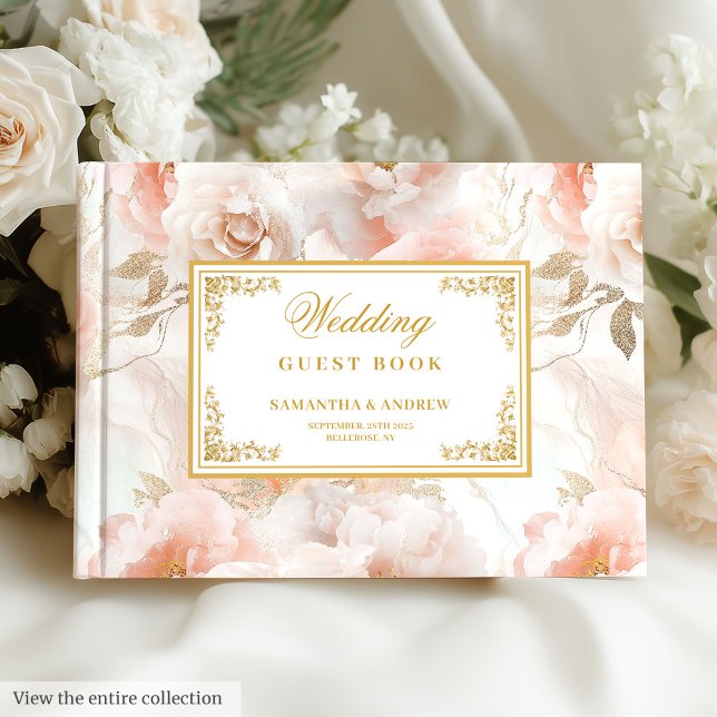 Visitas Livro de Convidados do Casamento Dourado de Ivory, (Modern Dusty Pink Ivory Gold Wedding Guest Book

)