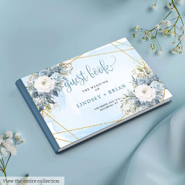 Visitas Livro de Convidados do Casamento Dourado Floral Az