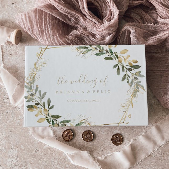 Visitas Livro de Convidados do Casamento outono Verde Dour (Criador carregado)