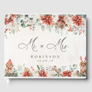 Visitas Livro de Convidados do Casamento Pinecone Red Gree