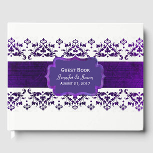 Visitas Livro de Convidados do Casamento tema damasco Roxo